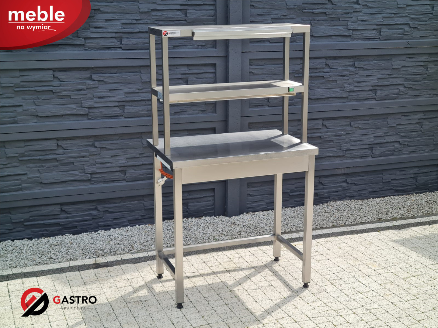 Stół gastronomiczny ze stali nierdzewnej z nadstawką grzewczą 900x600x850 / 1600