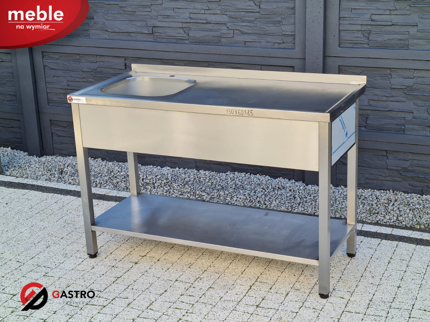 Zlew gastronomiczny 1 komorowy z półką 1300x600x850 powystawowy