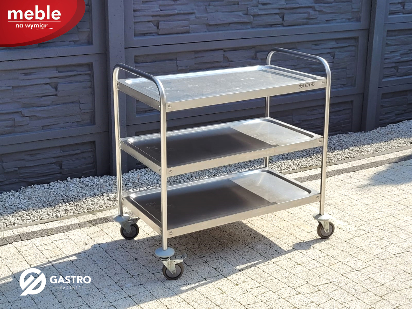 Wózek gastronomiczny z blatem i półką ze stali nierdzewnej 900x500x830