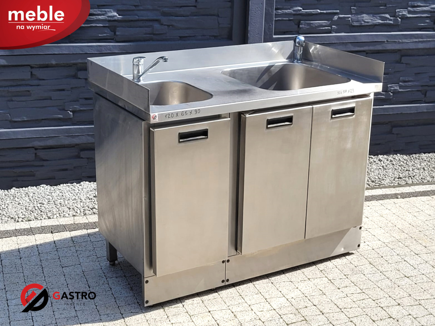 Zlew gastronomiczny 2 komorowy z szafką i koszem 1200x650x900 - obrazek 2