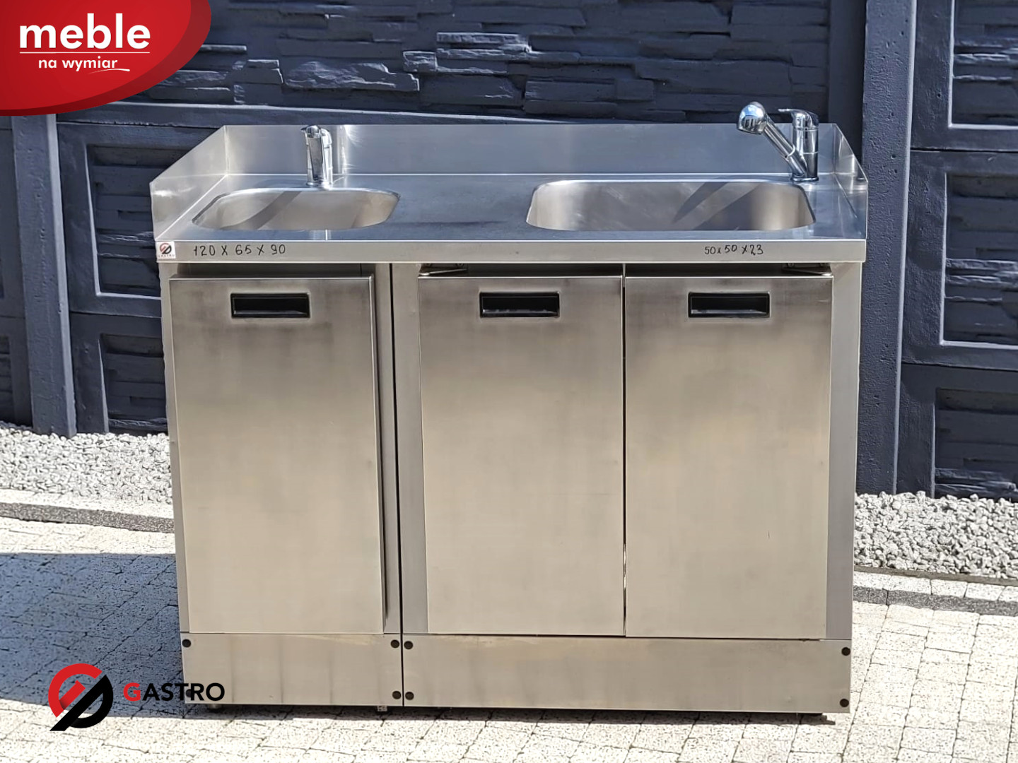 Zlew gastronomiczny 2 komorowy z szafką i koszem 1200x650x900 - obrazek 3