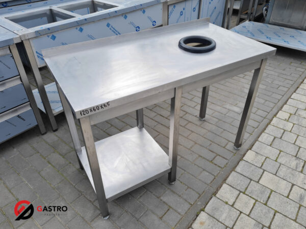 Stół gastronomiczny z półką i otworem na odpadki 1200x600x850 mm