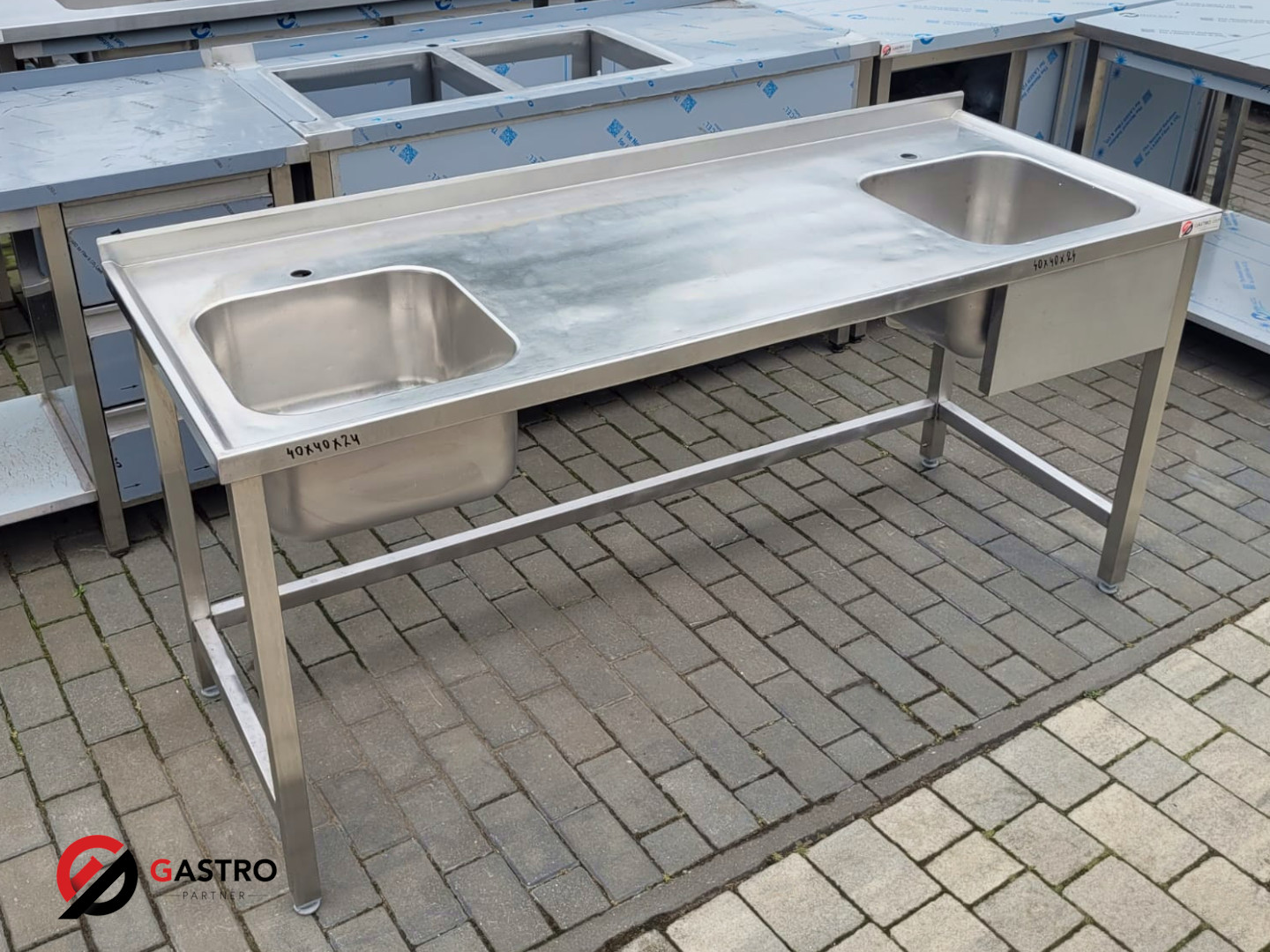 Zlew gastronomiczny 2 komorowy z ociekaczem 1800x700x850 mm