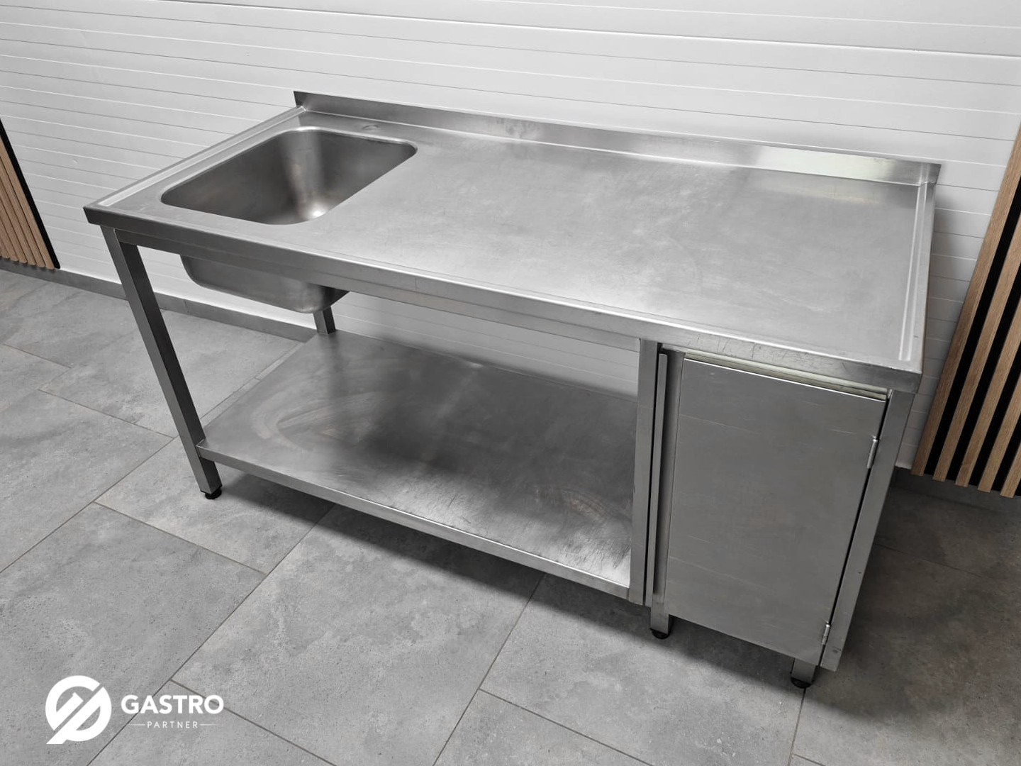 Zlew z półką oraz szafką ze stali nierdzewnej 160x70x85 - obrazek 2