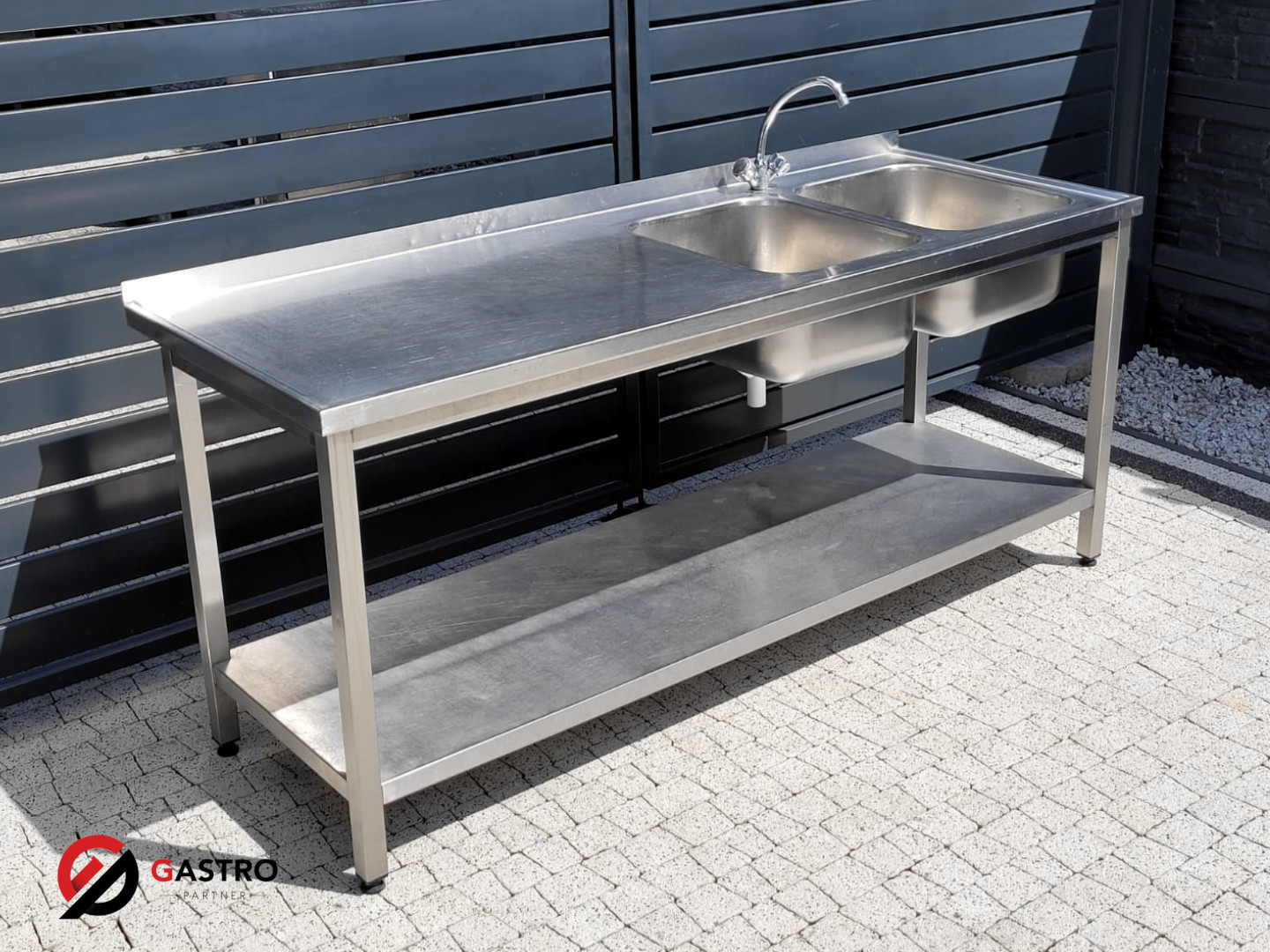Zlew gastronomiczny 2-komorowy 190x70x85 cm - obrazek 2