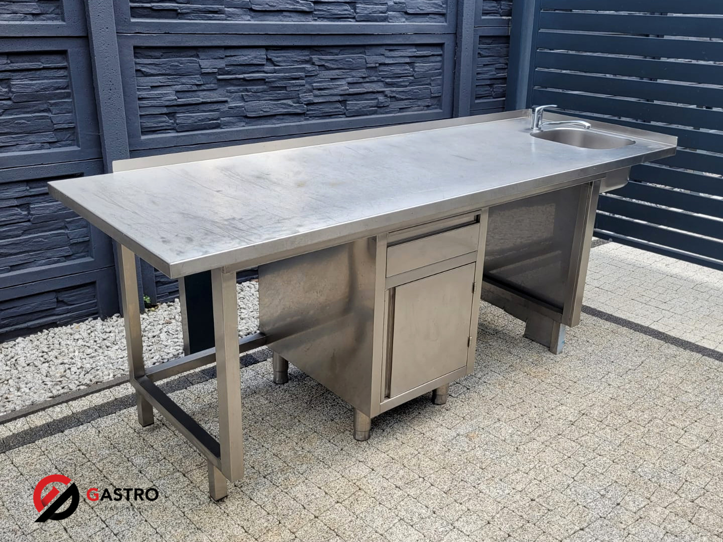Zlew gastronomiczny 1-komorowy 230x80x89 cm - obrazek 3